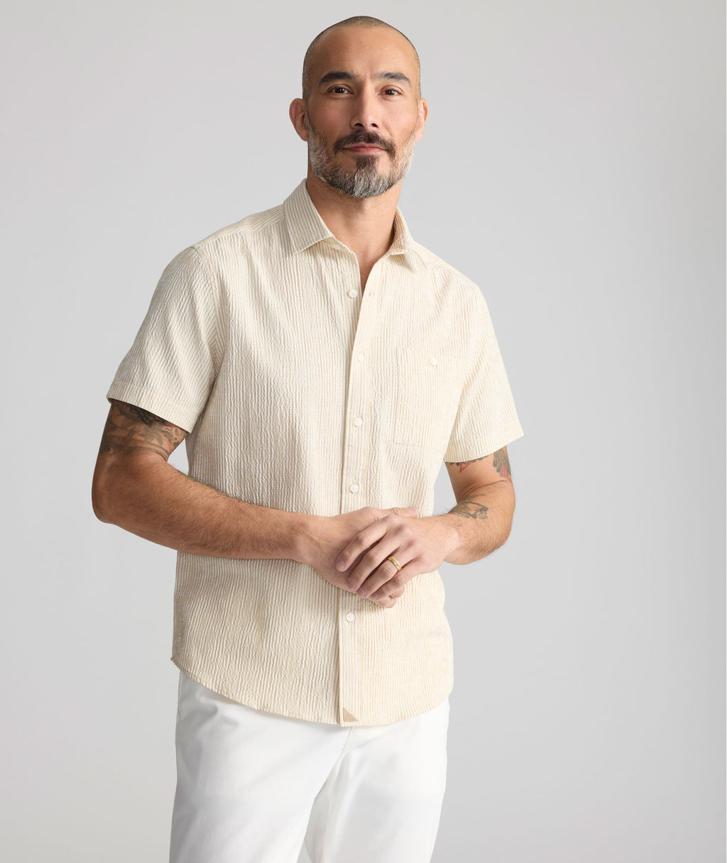 Chemise à manches courtes en seersucker de performance