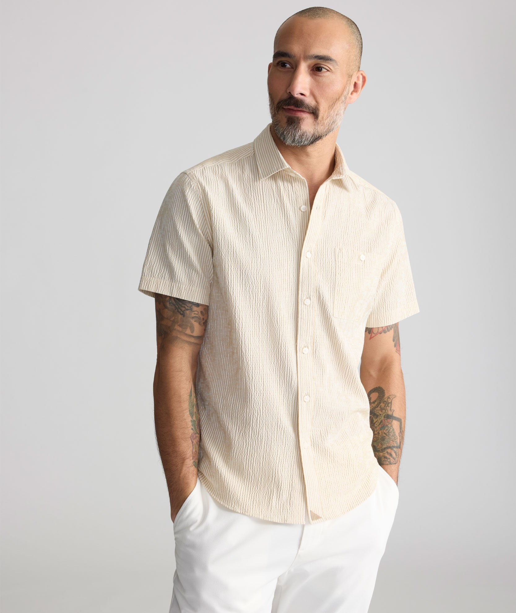 Chemise à manches courtes en seersucker de performance